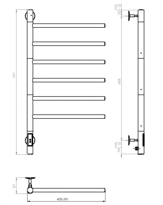 Полотенцесушитель электрический Vincea VTD-1S2CE 43x80