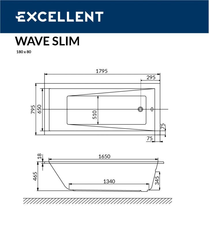 Акриловая ванна Excellent Wave Slim WAEX.WAV18WHS 180x80 фото 3