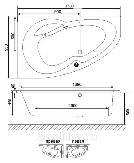 Акриловая ванна Excellent Newa WAEX.NEL15WH 150x95 L фото 2