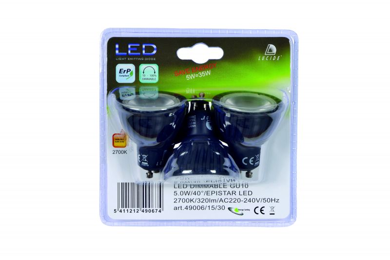 Лампочка светодиодная диммируемая Lucide LED BULB GU10 5W 3000K 49006/15/30 3 шт.