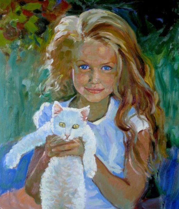 Картина "Алекса с котёнком" Вырвич Валентин
