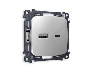 Комплект механизма розетки Ambrella Volt OMEGA Серебро глянец 2USB A+C 20W (быстрая зарядка) (OP4110, VM177) MO411010