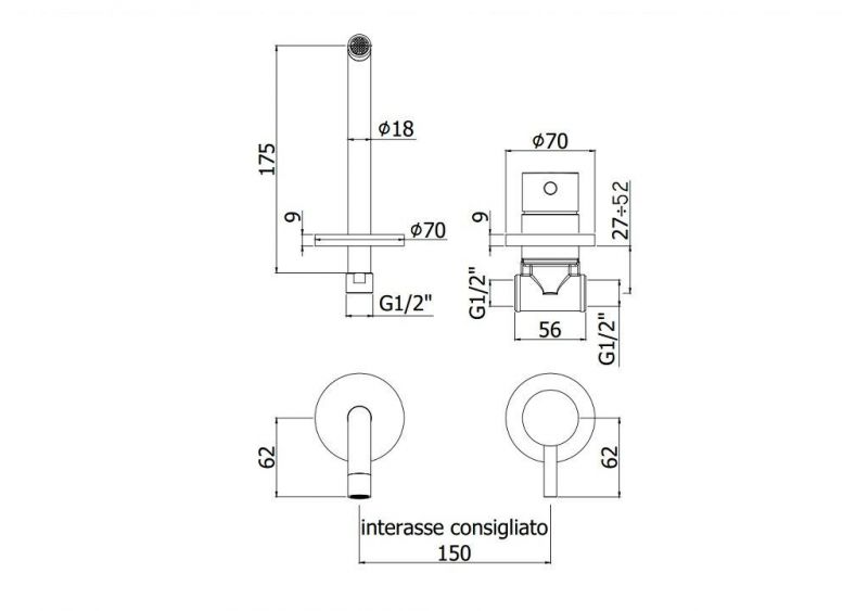 Смеситель для раковины Paffoni Light LIG006NO70 с внутренней частью фото 3