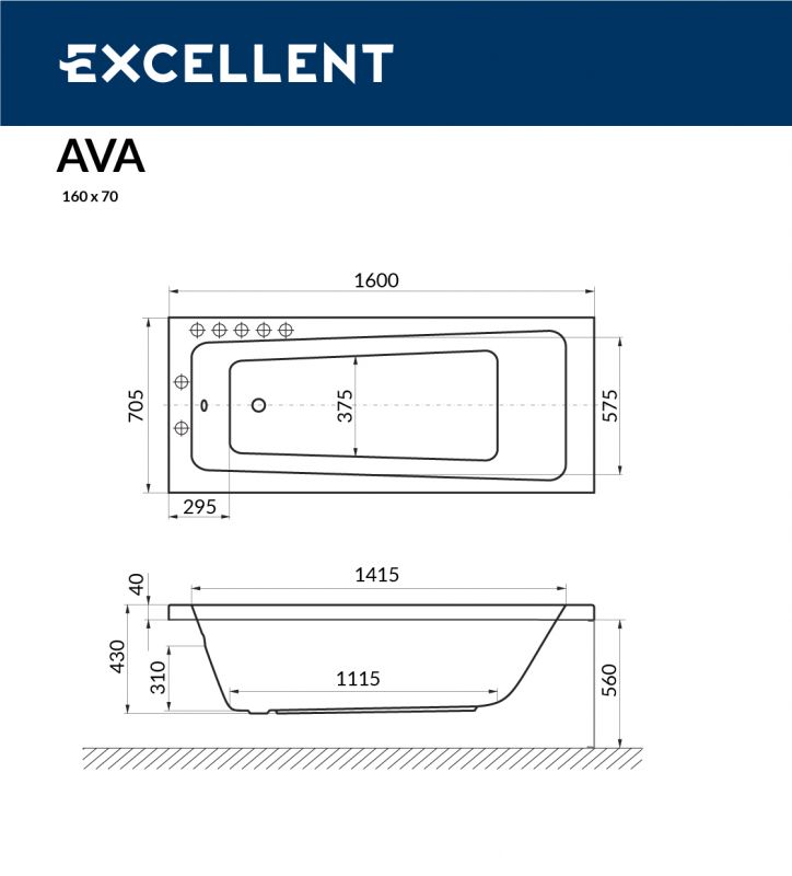 Акриловая ванна Excellent Ava WAEX.AVA16WH 160x70