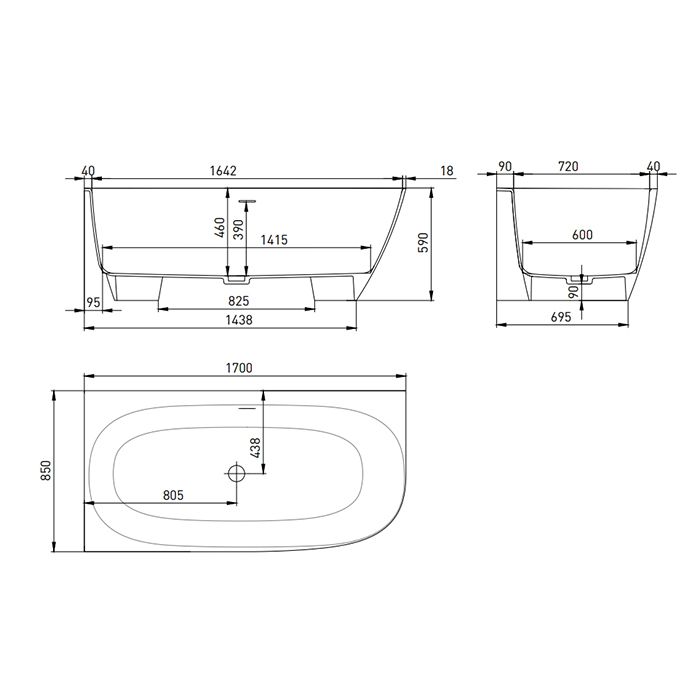 Ванна пристенная угловая Salini SOFIA Corner Left 102525MRF 170x85 RAL матовый фото 3