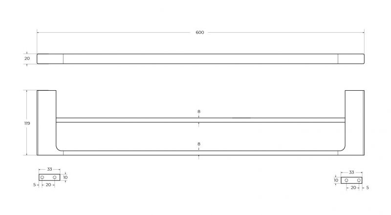 Полотенцедержатель двойной CEZARES SLIDER-THD-60-NOP, черный