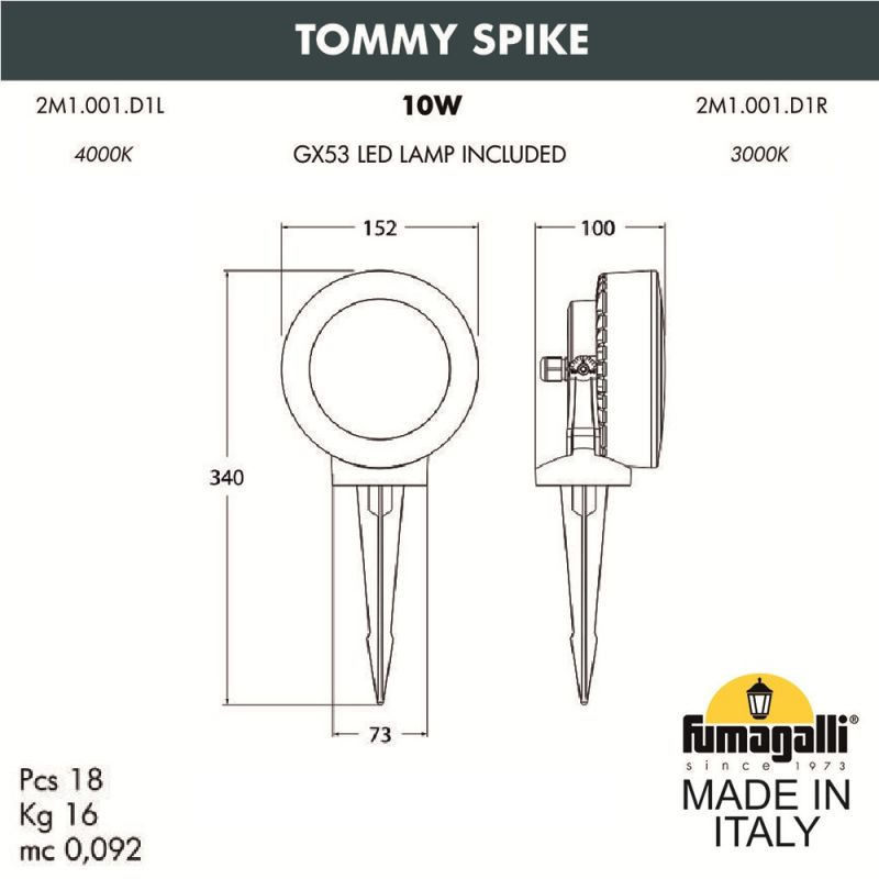 Садовый прожектор (ланшафтная подсветка) FUMAGALLI TOMMY черный, прозрачный 2M1.001.000.AXD1L