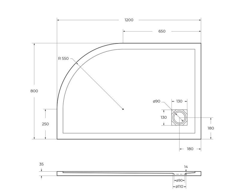 Душевой поддон BelBagno UNO TRAY-MR-UNO-RH-120/80-550-35-W-L-CR, 120х80 см фото 3