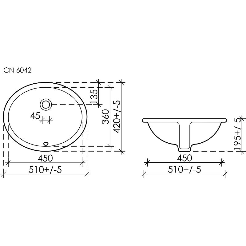 Раковина встраиваемая под столешницу Ceramica Nova ELEMENT CN6042 51 см.