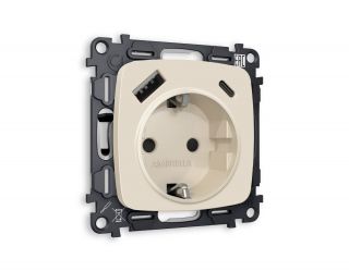 Комплект механизма электрической розетки Ambrella Volt OMEGA Бежевый матовый 2USB A+C 20W (быстрая зарядка) с/з (OP3300, VM160) MO330010