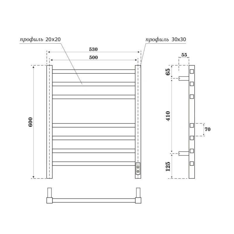 Полотенцесушитель электрический Point Вега PN71856GB, 50x60 см, графит блеск