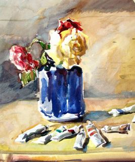 Картина "Розы, краски" Юрий Чистяков