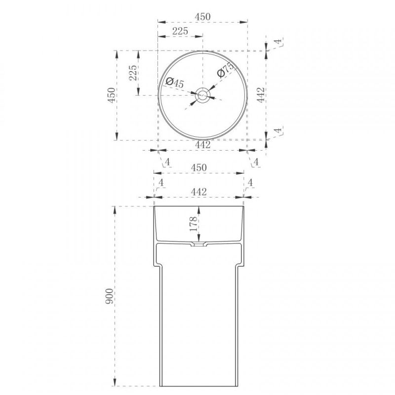 Раковина отдельностоящая Abber Kristall AT2701Onyx, 45х90 см фото 4