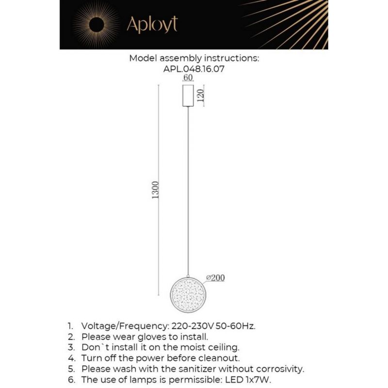 Светильник подвесной Aployt Yulali LED 3000К(теплый) 7W APL.048.16.07 фото 4