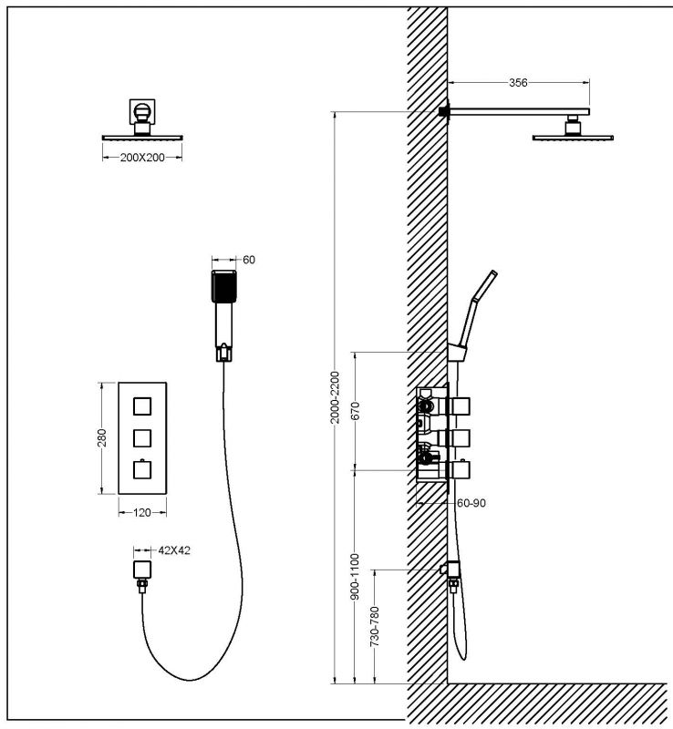 Душевая система Timo-F Tetra-thermo SX-0179/03SM с термостатом и внутренней частью черный