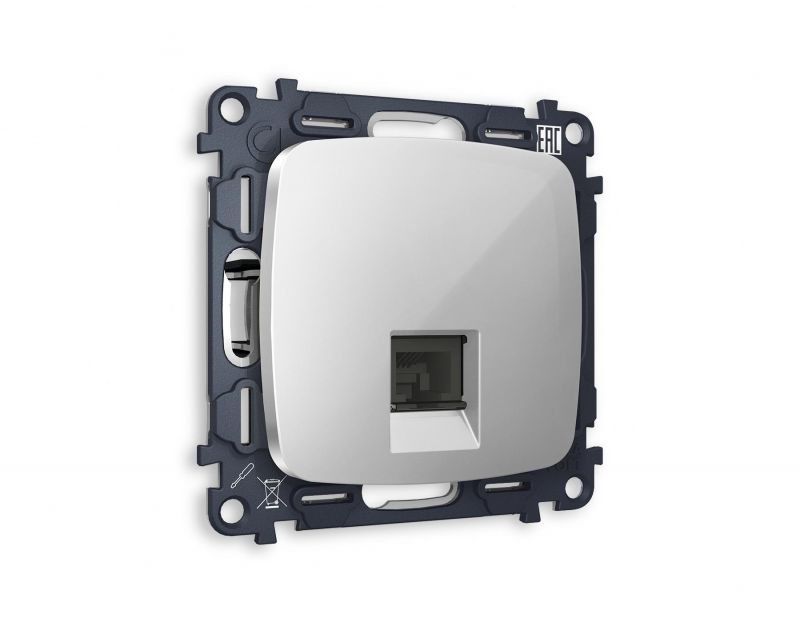 Комплект механизма телефонной розетки Ambrella Volt OMEGA Серебро глянец RJ-11(4P4C) с шторкой (OP4120, VM190) MO412030 фото 1