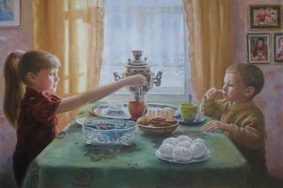 Картина "Чаепитие у бабушки" Бакаева Юлия