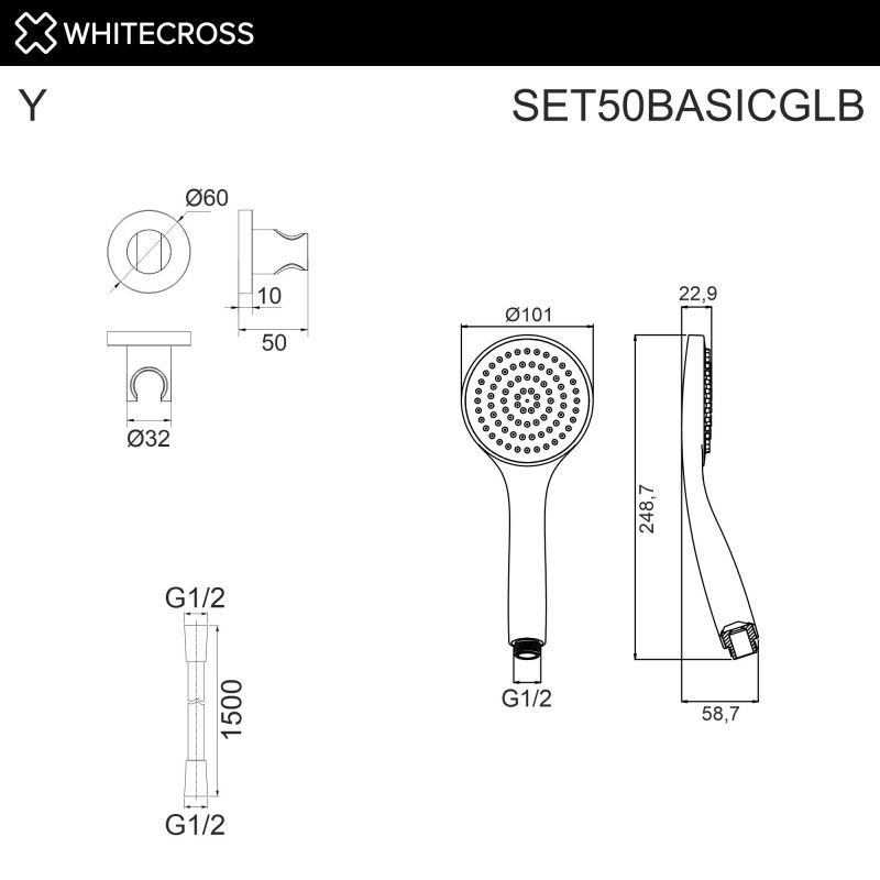 Душевой гарнитур точечный WHITECROSS SET50BASICGLB брашированное золото фото 2
