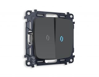 Комплект механизма 2-кл проходного выключателя с подсветкой 10000K Ambrella Volt OMEGA Графит мягкое касание (OP9040, VM120, G29B) MO904040