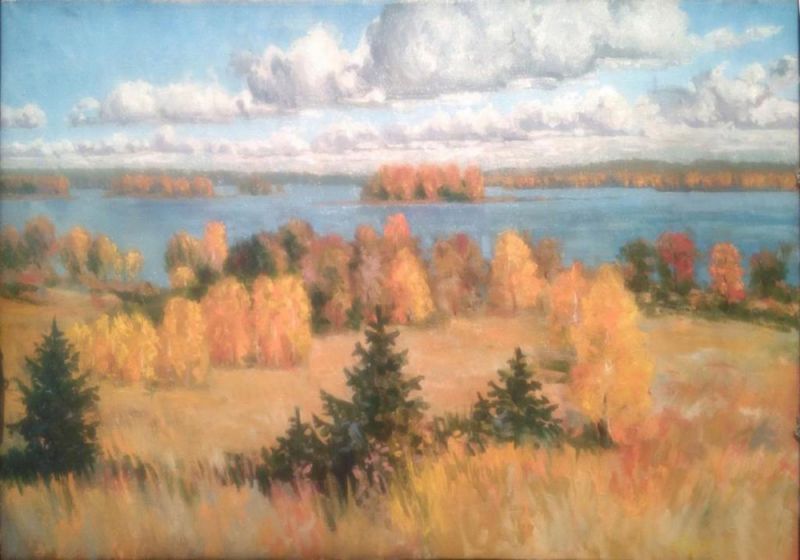 Картина "Осень, облака, озеро" Александр Безродных
