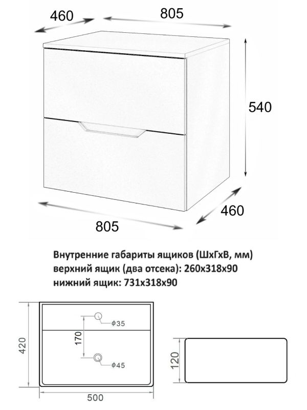 Подвесная тумба с раковиной Orange Line Li-80TugMDF+B04-500W, 80 см, графит/белая фото 6
