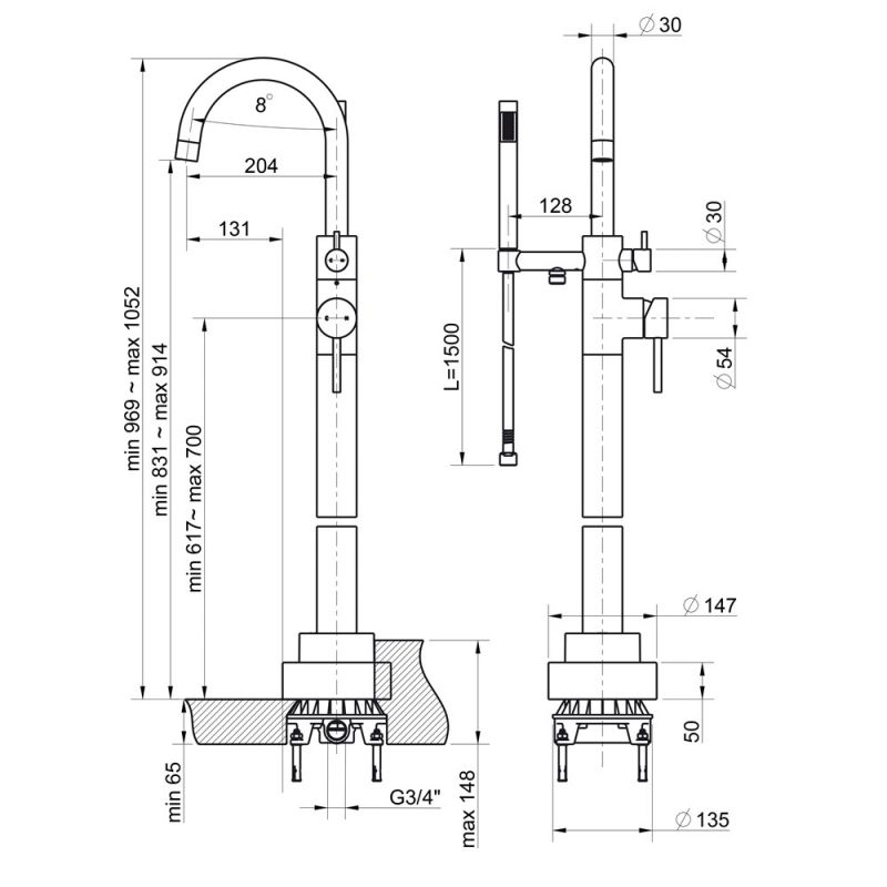 Напольный смеситель для ванны Paini Cox 78CR136LM