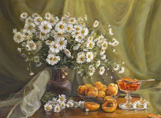Картина "Ромашки с абрикосами" Панов Эдуард Парфирьевич