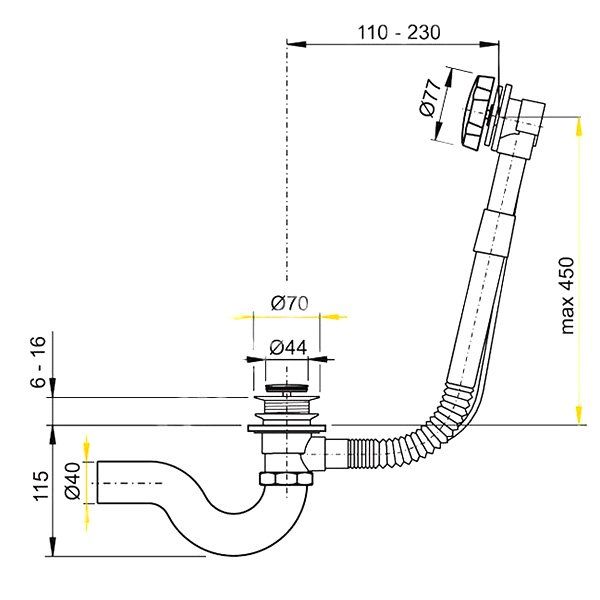 Слив-перелив АНИ Бриг SE-GC8-600 для ванны, с выпуском 1 1/2"*40