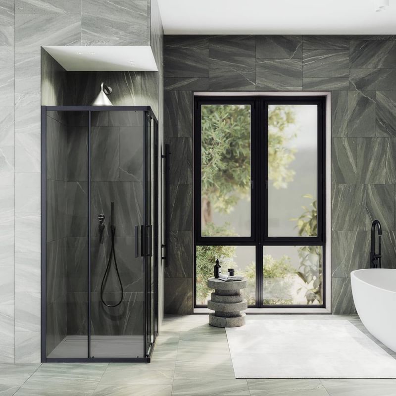Душевой уголок MaybachGlass MGY-1328-6, 90х90 см, профиль черный, стекло тонированное фото 2