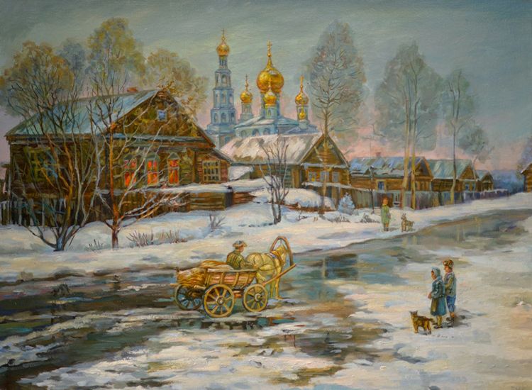 Картина "Март в деревне" Панов Эдуард Парфирьевич