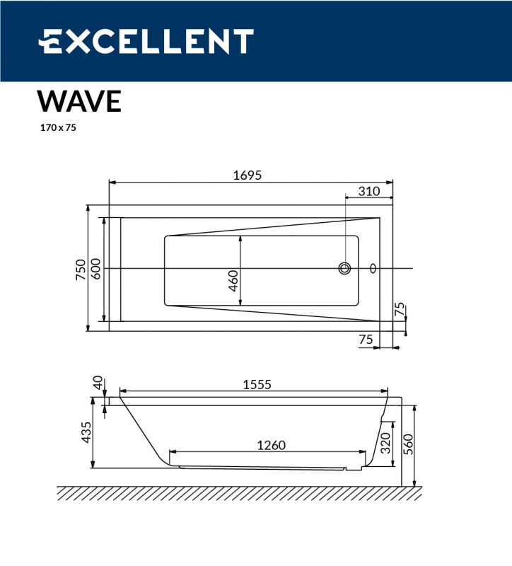 Акриловая ванна Excellent Wave WAEX.WAV170.75WH 170x75 фото 3