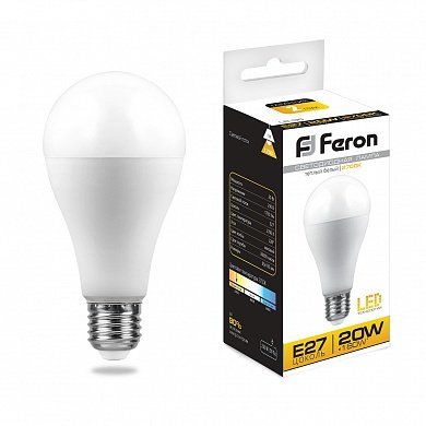 Лампа светодиодная Feron 20W 230V E27 2700K A65, LB-98 25787