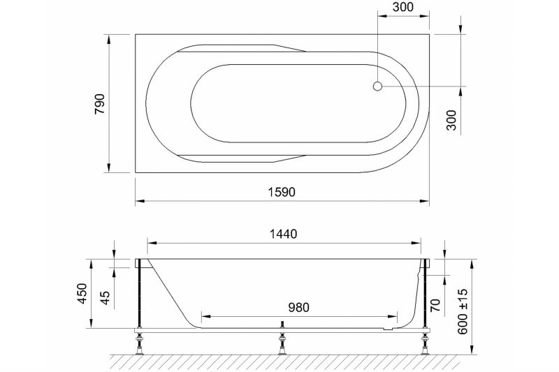 Акриловая ванна Royal Bath Azur De Luxe RB614202DL-L 159x79