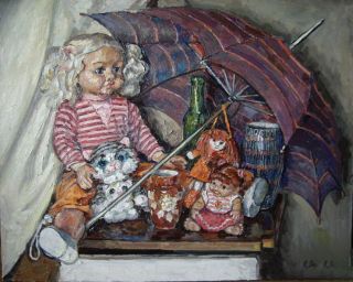 Картина "Натюрморт с игрушками и зонтом" Ягужинская Анна