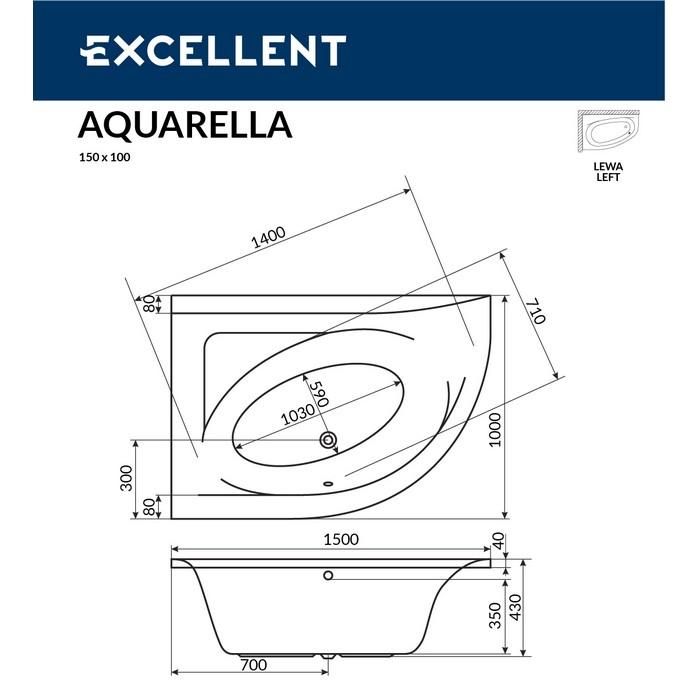 Акриловая ванна Excellent Aquarella WAEX.ARL15.LINE.CR 150x100 с г/м, L  хром