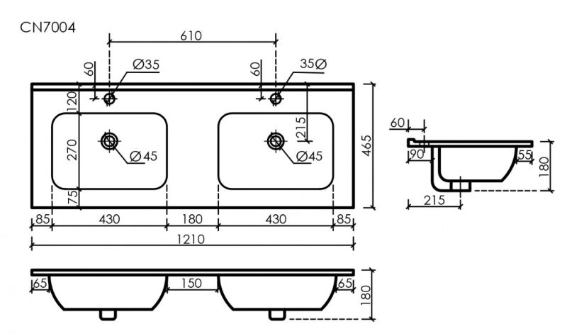 Раковина двойная Ceramica Nova Element CN7004 180х47 см (для комплекта) фото 3