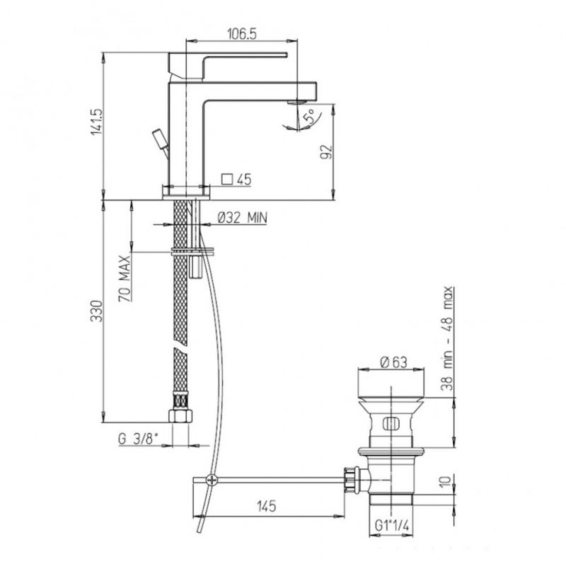 Смеситель для раковины Paini Dax-DaxR 84CR211LRS