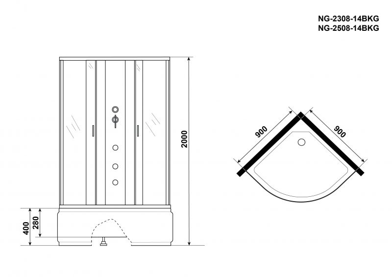 Душевая кабина Niagara Classic NG-2508-14BKG 90х90