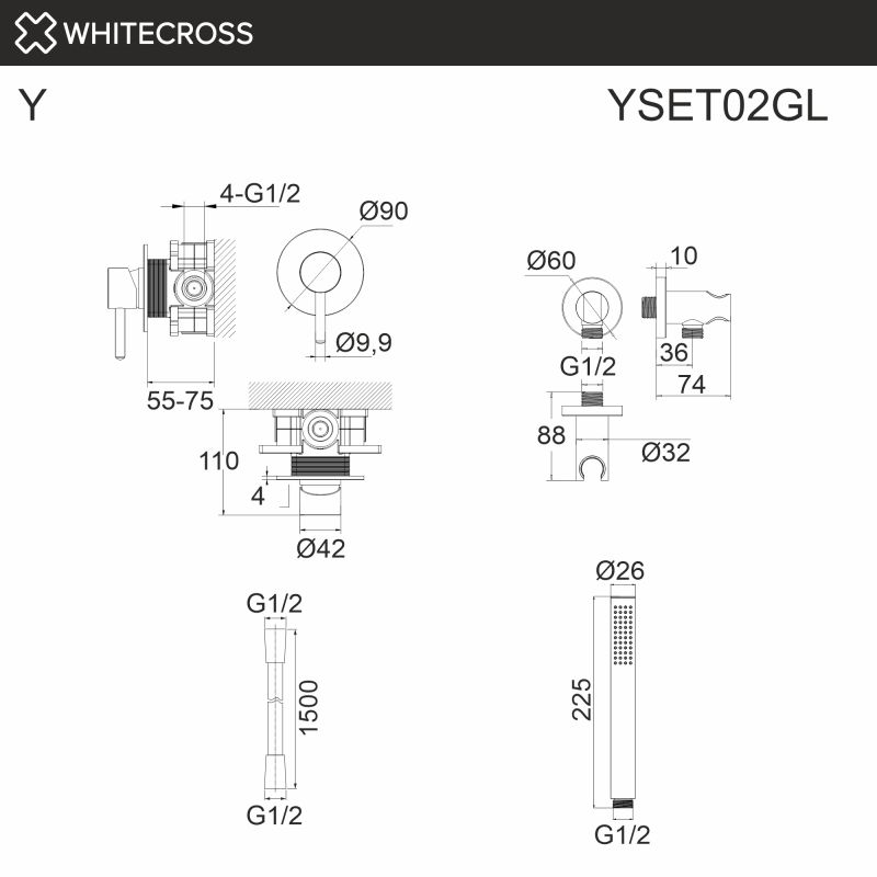 Душевая система Whitecross Y YSET02GL, золото, с внутренней частью