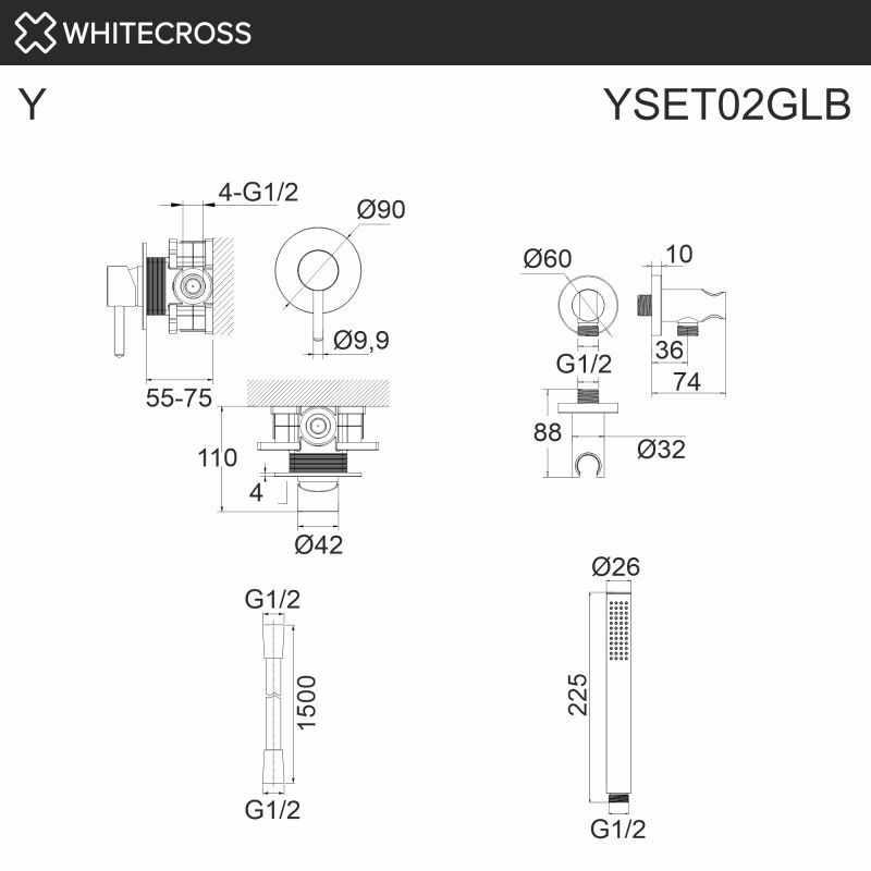 Душевая система Whitecross Y YSET02GL, золото, с внутренней частью