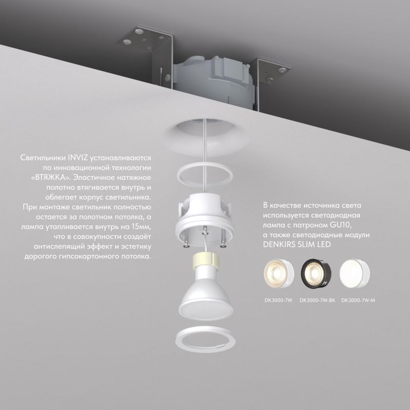 Встраиваемый точечный светильник Denkirs INVIZ IP 20, до 9 Вт, GU10, LED, белый, ABS-пластик DK2080-WH фото 3