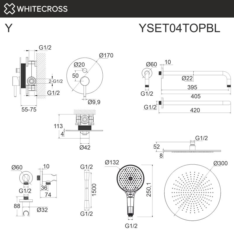 Система для душа скрытого монтажа WHITECROSS YSET04TOPBL черный мат фото 3
