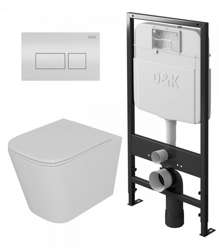 Подвесной унитаз D&K Quadro DS1511601 с инсталляцией и клавишей смыва фото 1