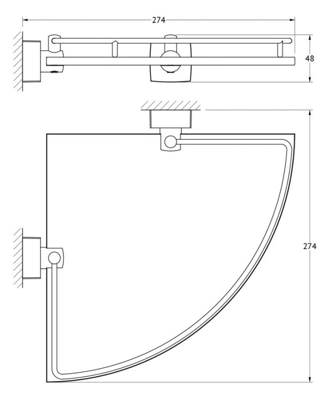 Полка угловая с держателями 28 cm FBS Ellea ESP 012