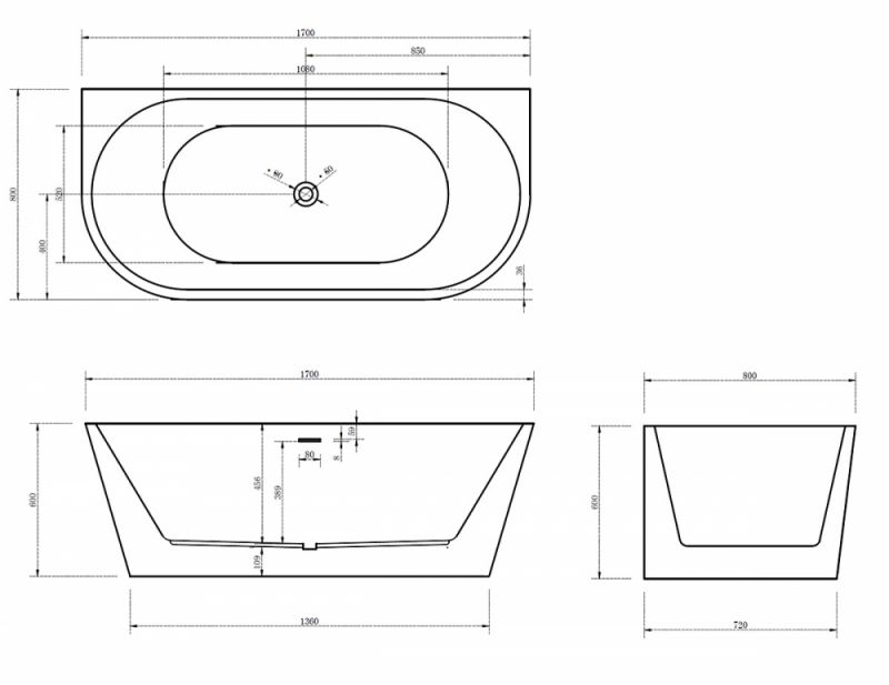 Акриловая ванна Abber AB9216-1.7R 170x80