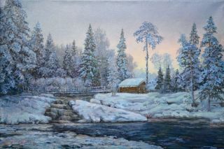 Картина "Зимний пруд" 60x40 Панов Эдуард Парфирьевич