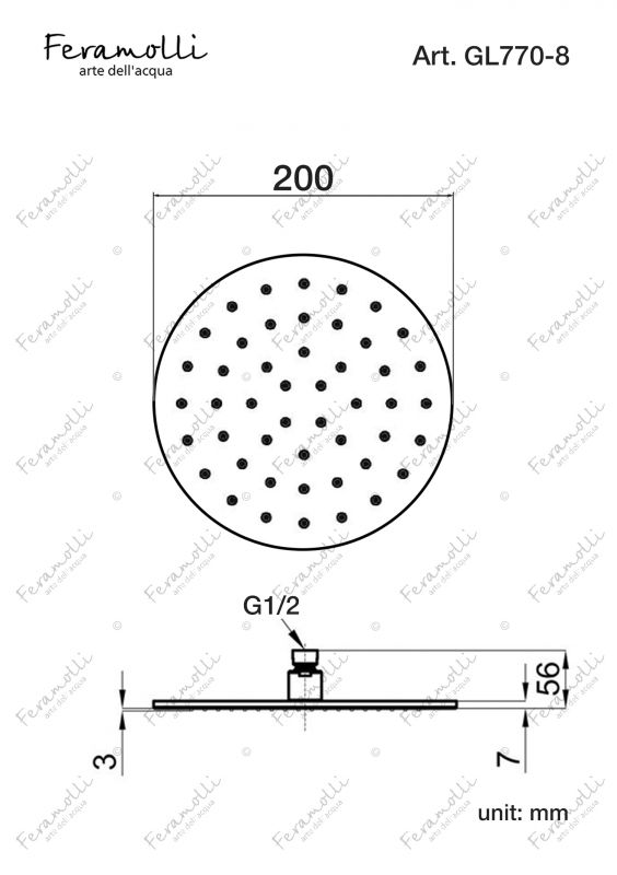 Верхний душ Feramolli Tropicale GL770-8 (200мм.), золото