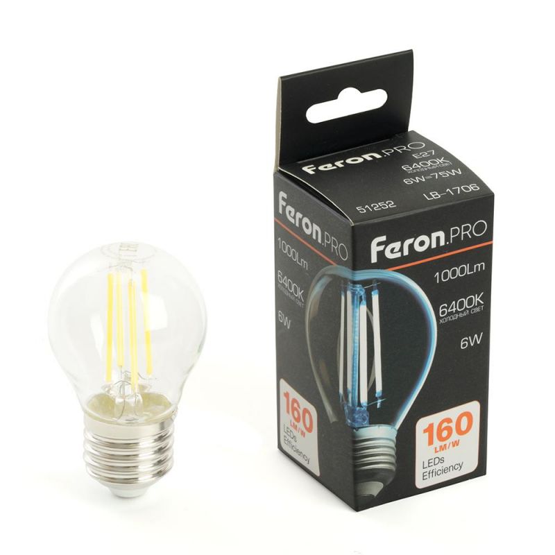 Лампа светодиодная Feron.PRO LB-1706 Шарик E27 1000LM 6W 175-265V 6400K 51252 фото 1