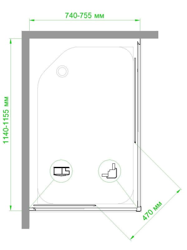 Душевой уголок Royal Bath HPD 75x115x185, RB11575HPD-T, профиль белый, стекло прозрачное фото 6
