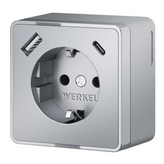 Розетка с заземлением, шторками и USB тип A+C Werkel Gallant (серебряный) W5071706